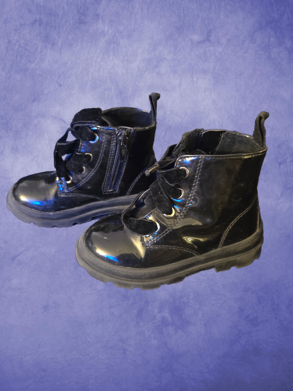 H&M Toddler Black Combat Ankle Boots Velvet Lace-Up Side Zipper Size 7.5